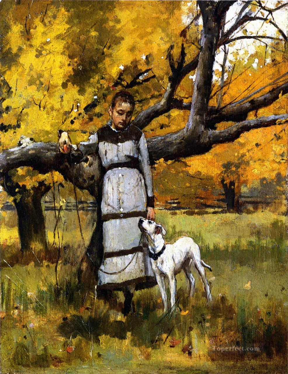 Theodore Robinson Young Girl with Dog Oil Paintings